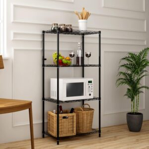 4-shelf black metal kitchen cabinet for organized storage