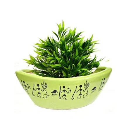 Ceramic boat shaped flower printed planter for indoor home décor