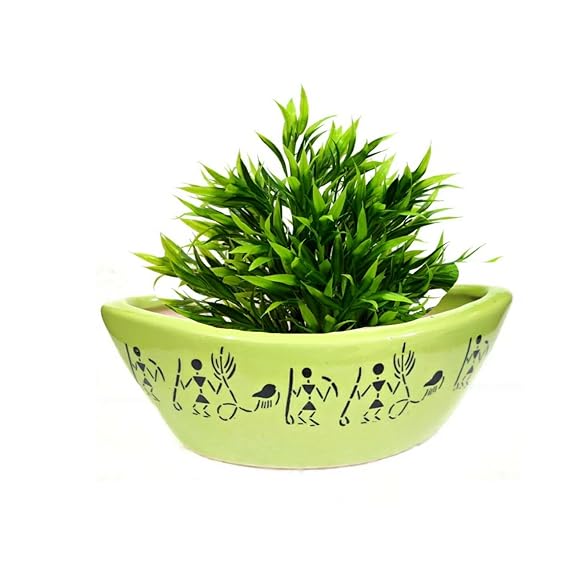 Floral Printed Ceramic Boat Planter – Designer Indoor Pot Ceramic boat shaped flower printed planter for indoor home décor