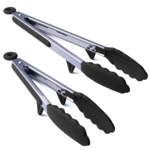 Heat resistant silicone cooking tongs for kitchen and BBQ
