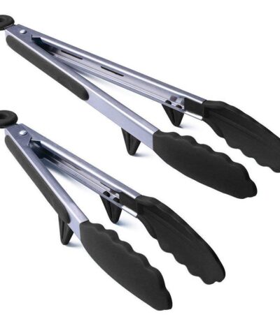 Heat resistant silicone cooking tongs for kitchen and BBQ