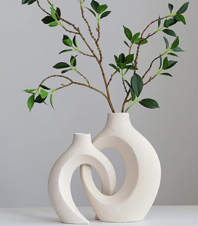 Ceramic vase set of 2 flower donut vases for modern home décor