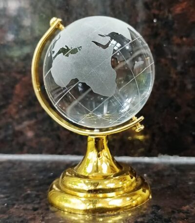 Crystal World Globe with Gold Stand – Premium Glass Sphere Decorative Showpiece