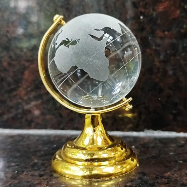 Crystal World Globe with Gold Stand – Premium Glass Sphere Decorative Showpiece
