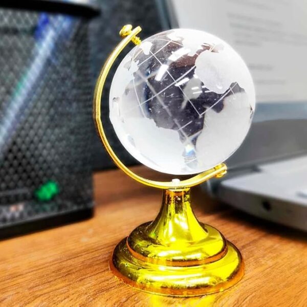 Gold stand crystal globe decorative piece for home and office