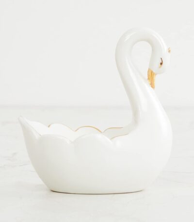 Brighton swan t-light holder in elegant white ceramic finish