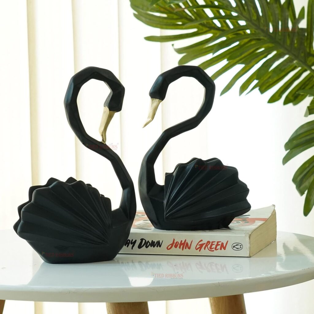Romantic white swan couple statue for home decor and love symbolism