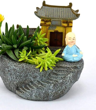 handmade poly resin monk planter for indoor plants