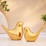 Ceramic golden birds figurine for elegant home décor