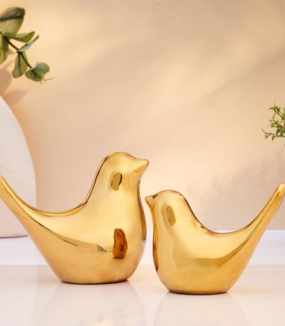 Ceramic golden birds figurine for elegant home décor