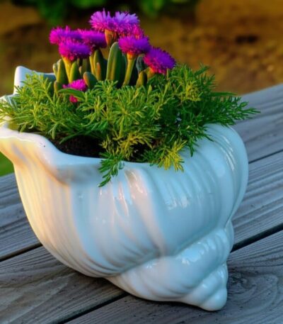 Decorative conch shell ceramic planter vase for indoor plants