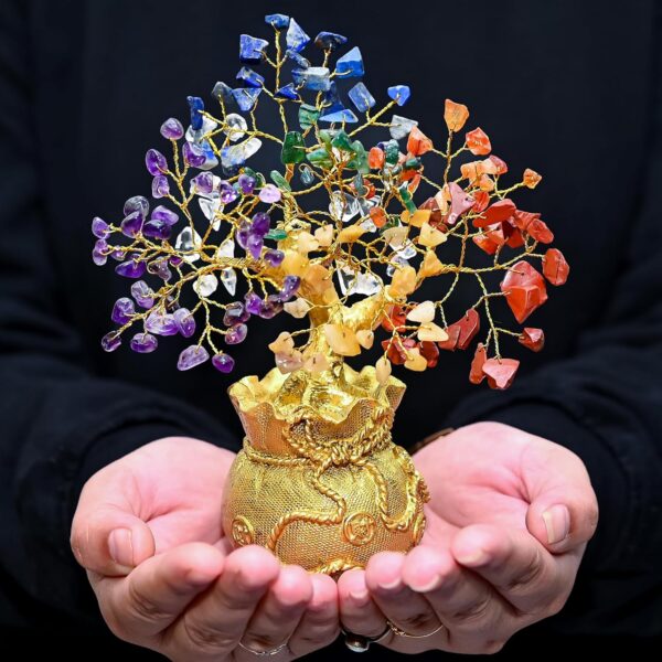 7 Chakra Healing Crystal Tree with Golden Money Bag