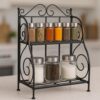 Black iron foldable spice rack with two storage shelves