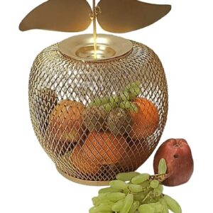 Apple shaped metal mesh fruit basket handcrafted for modern kitchen décor