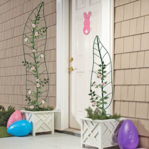 Leaf shape garden trellis for supporting climbing plants outdoors