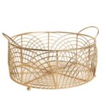 Elegant gold wire round fruit basket made from durable iron for kitchen décor