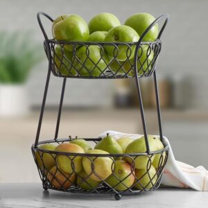 Two-tier countertop fruit and vegetable basket for kitchen storage