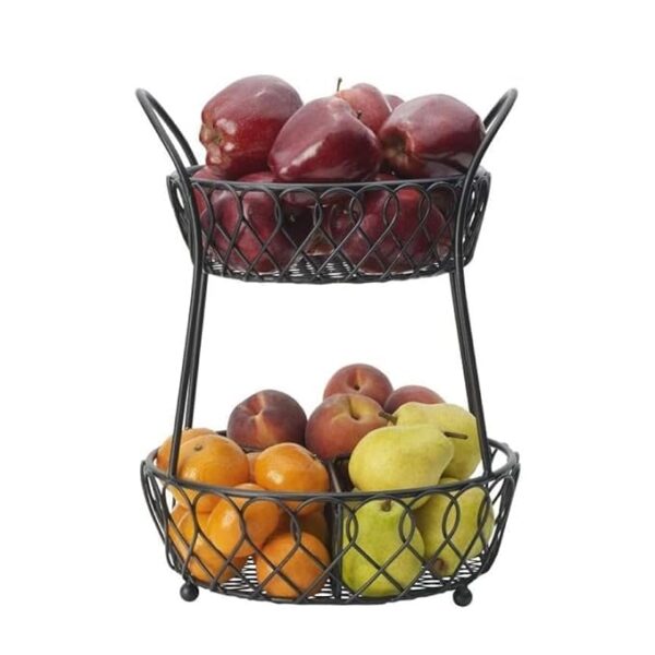 Black metal 2 tier fruit basket for countertop organization