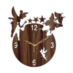 Wooden angel wall clock with English numerals and star design