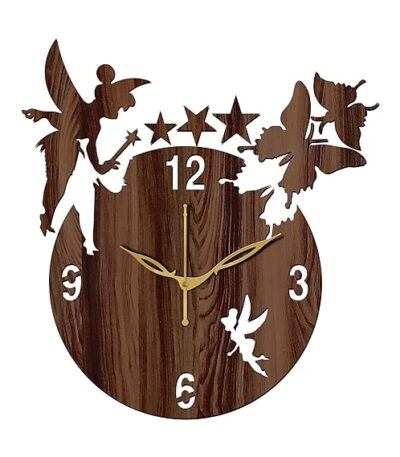 Wooden angel wall clock with English numerals and star design