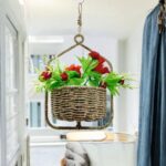 Handmade jute hanging flower planter basket with sturdy metal frame