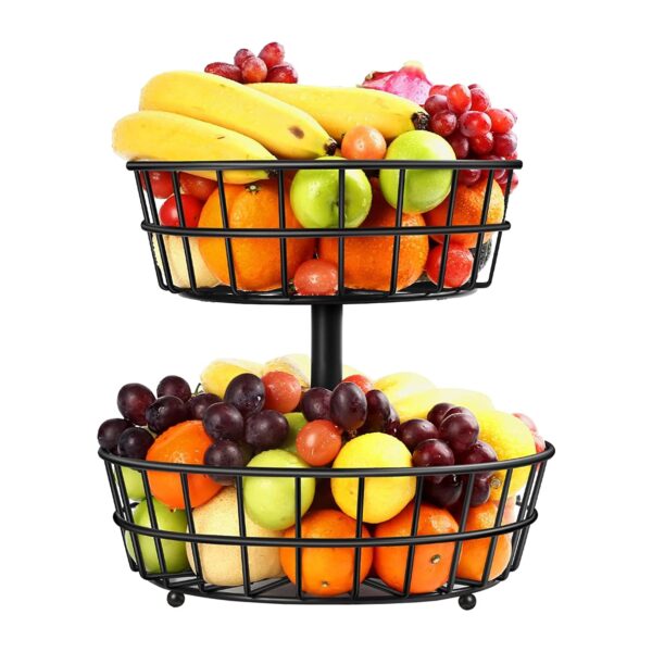 Steel 2 layer fruit and vegetable basket stand for kitchen storage