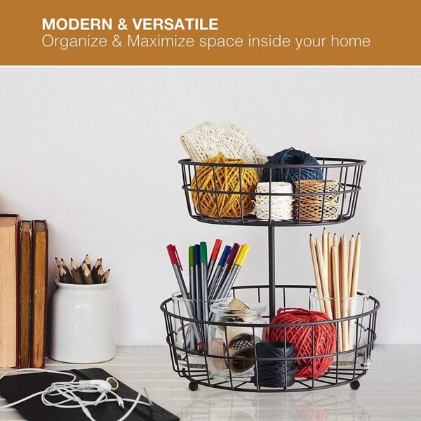 Kitchen-friendly stainless steel 2 layer fruit basket stand