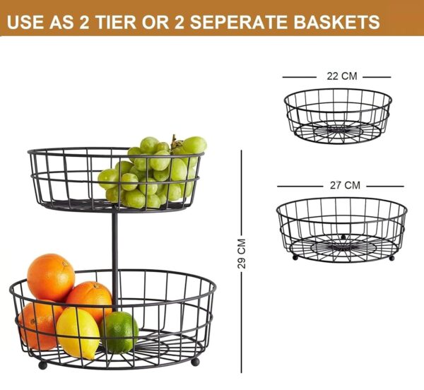 Two-tier steel fruit and vegetable organizer for modern kitchens