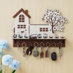 Rustic wooden house-shaped key holder for wall decor and key organization