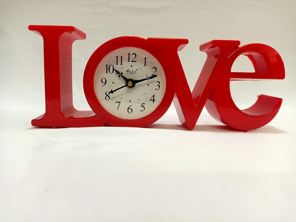 Red love table clock with heart design for romantic home décor