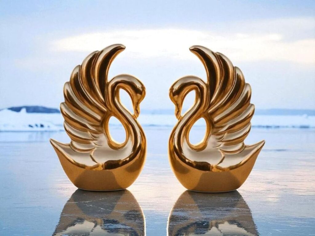 Ceramic swan couple showpiece symbolizing love and togetherness