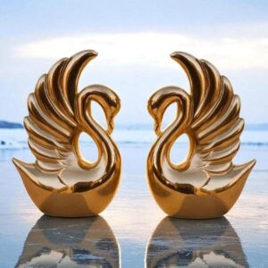 Ceramic swan couple showpiece symbolizing love and togetherness