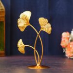 Premium iron gold plated three leaf shape table stand decor