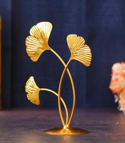 Premium iron gold plated three leaf shape table stand decor