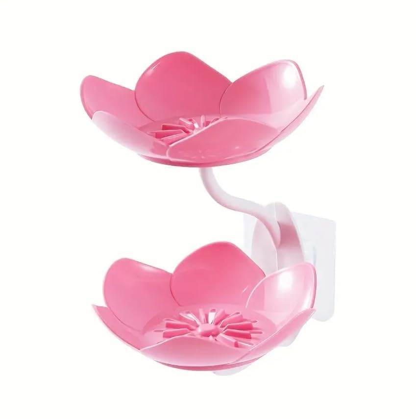 Wall mounted lotus flower shaped soap box with double layer drainage