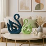 Lucky swan couple ceramic figures with piano finish for home decor