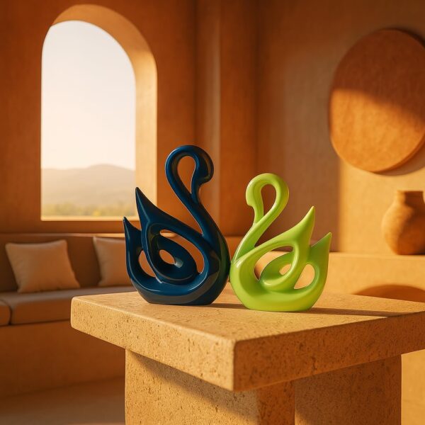 Ceramic swan couple figures with glossy finish for elegant interiors