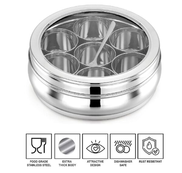 Heavy-duty steel spice box for Indian kitchens