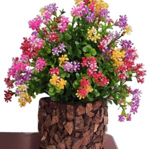 Plastic multicolor artificial flower plant with stylish coconut pot for home décor