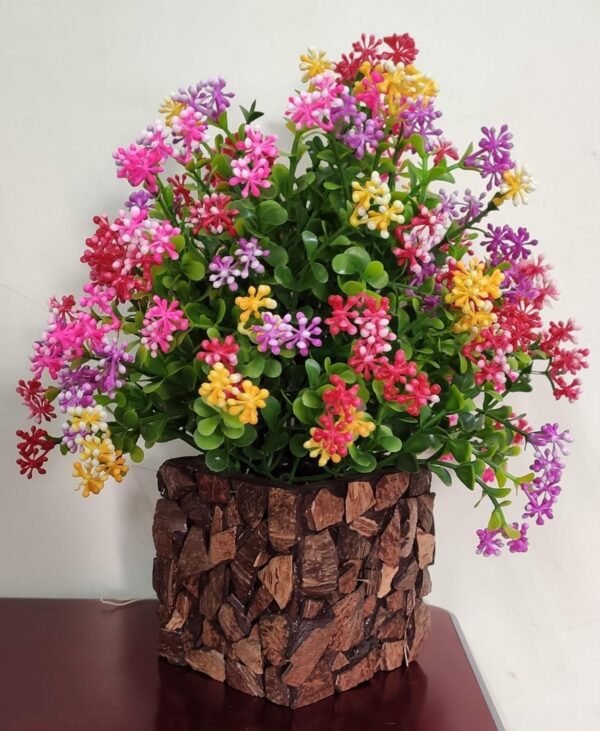 Artificial multicolor flower plant with coconut pot