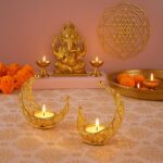 Artistic moon tea light holder with soft warm light