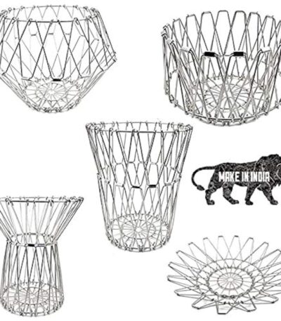 Multipurpose Foldable 8-in-1 Steel Basket for Kitchen Storage & Straining