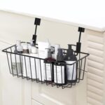 Metal over door hanging basket cabinet organizer for kitchen storage