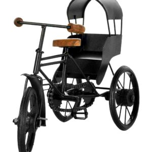 antique wood and wrought iron mini rickshaw showpiece decor