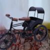 Rustic Wooden & Wrought Iron Rickshaw Figurine