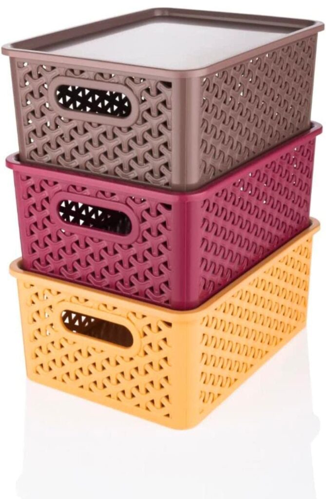 Multipurpose solitaire storage basket with lid for organized home storage