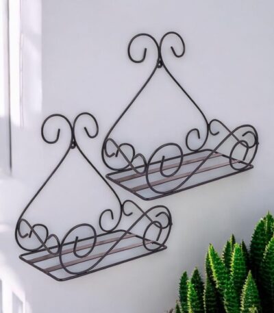 Black Metal Wall Mounted Plant Stand for Indoor Outdoor Décor