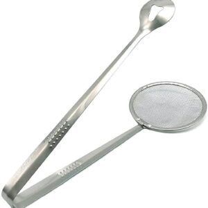 2 in 1 stainless steel oil frying filter spoon with fine mesh clip for deep frying
