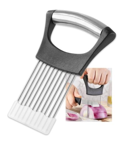 Stainless steel cutter for slicing vegetables with storage container