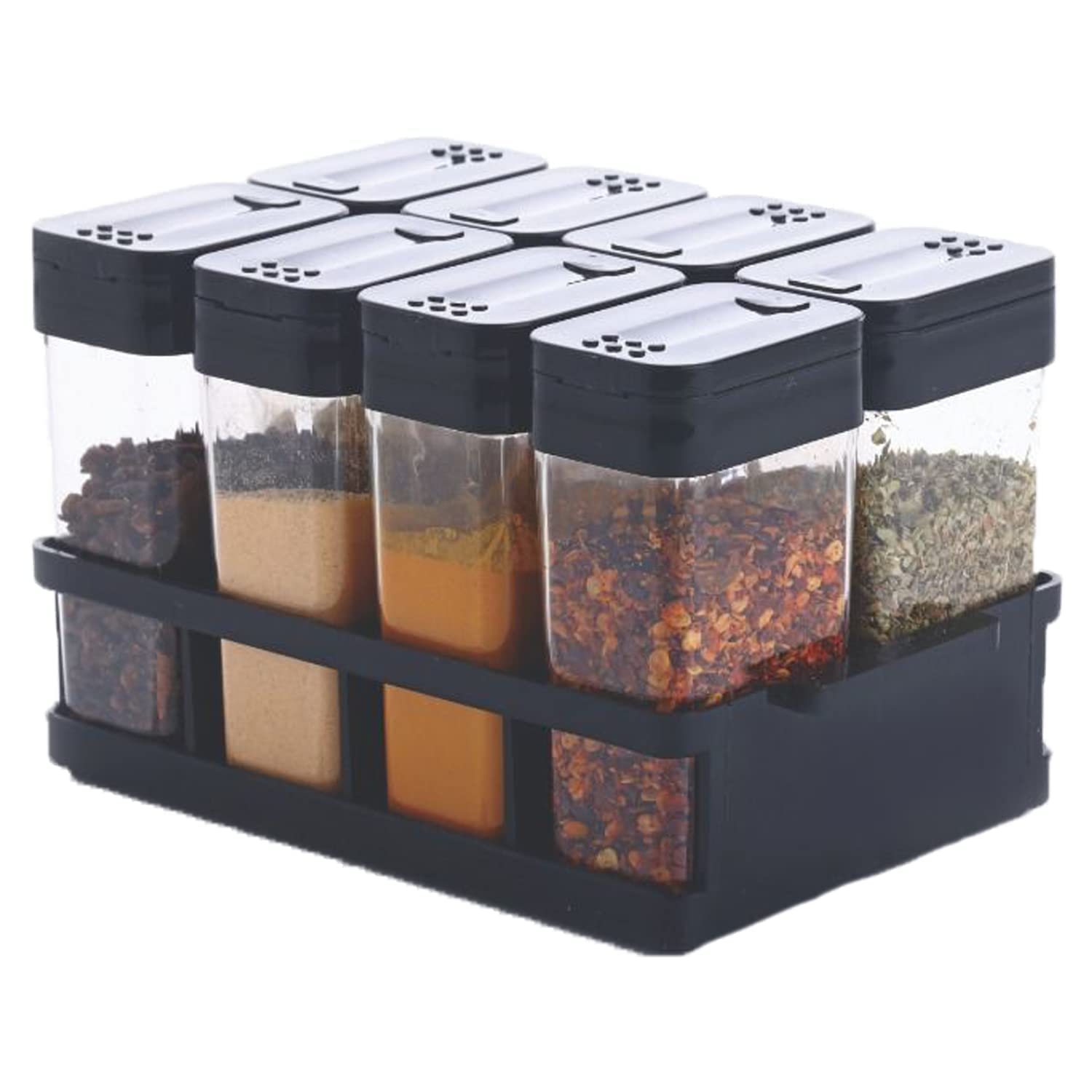 Black Plastic Masala Box with Airtight Lid Plastic black kitchen set airtight spice storage jars